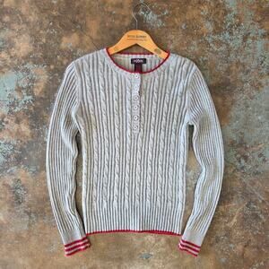 Vintage 90s Y2K Henley Sweater Top Size M Gray Cable Knit Twilightcore Anxiety